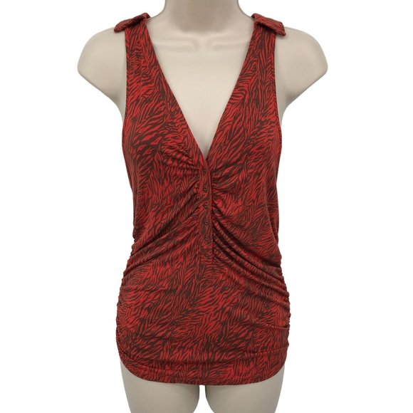 Free People Tops - Free People Womens Coco Burnt Orange Print Button Ruched Halter Knit Top Size M